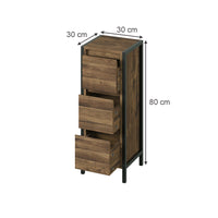 Vicco mobiletto bagno Quercia/nero 30 x 80 cm con 3 cassetti