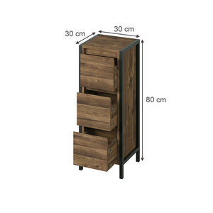 Vicco mobiletto bagno Quercia/nero 30 x 80 cm con 3 cassetti