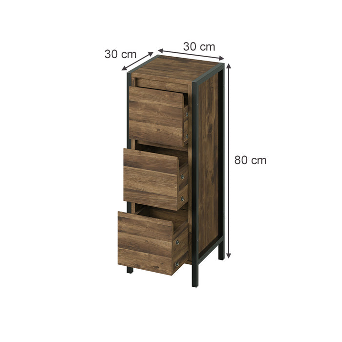 Vicco mobiletto bagno Quercia/nero 30 x 80 cm con 3 cassetti