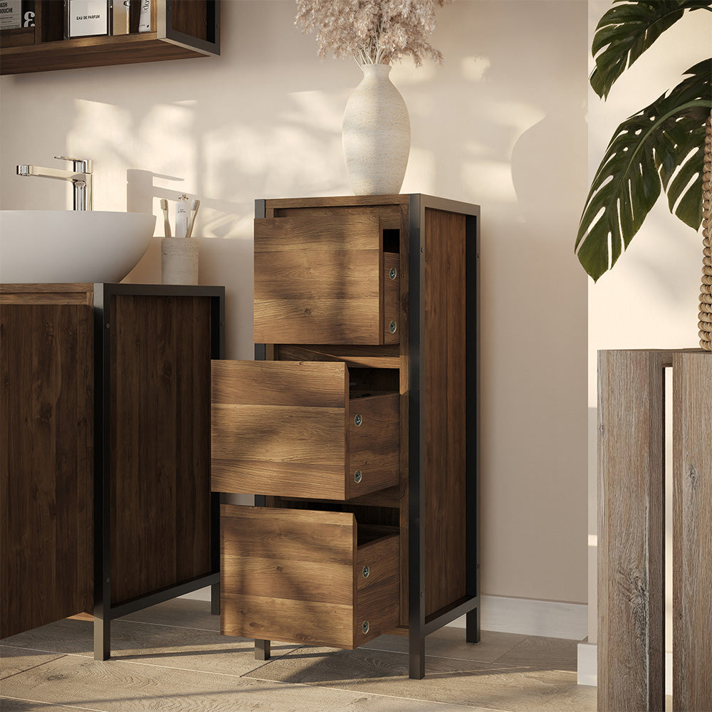 Vicco mobiletto bagno Quercia/nero 30 x 80 cm con 3 cassetti