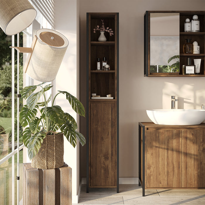 Vicco Armadio per il bagno Quercia/nero 30 x 167.5 cm con 3 scomparti aperti e 3 chiusi