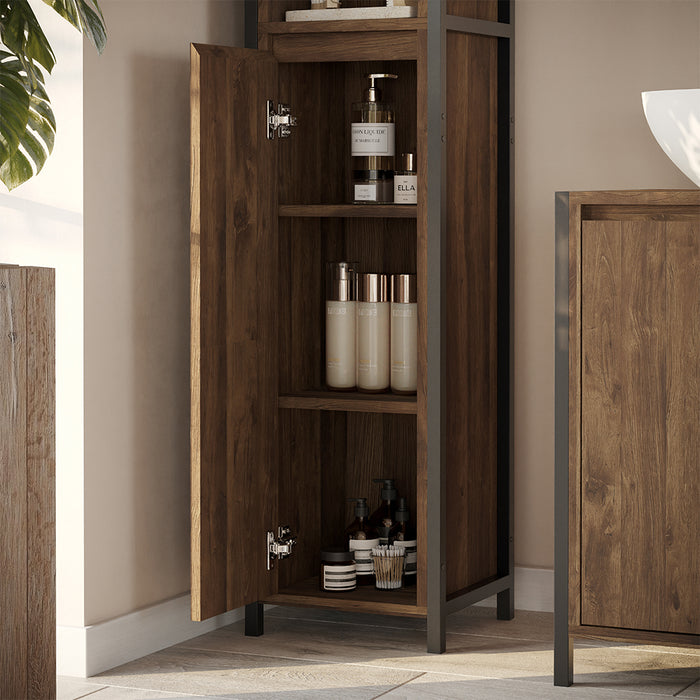 Vicco Armadio per il bagno Quercia/nero 30 x 167.5 cm con 3 scomparti aperti e 3 chiusi