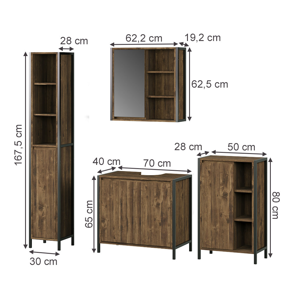 Vicco Set di mobili da bagno Quercia/nero 4 parti