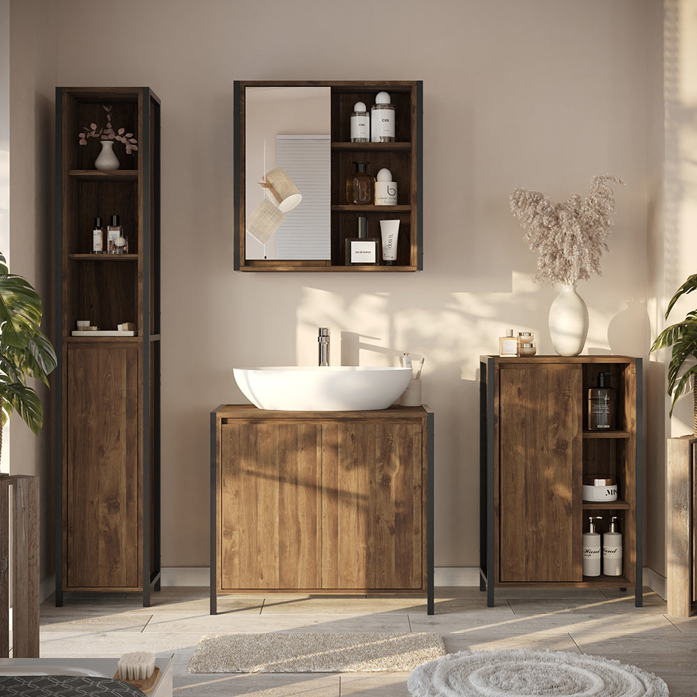 Vicco Set di mobili da bagno Quercia/nero 4 parti