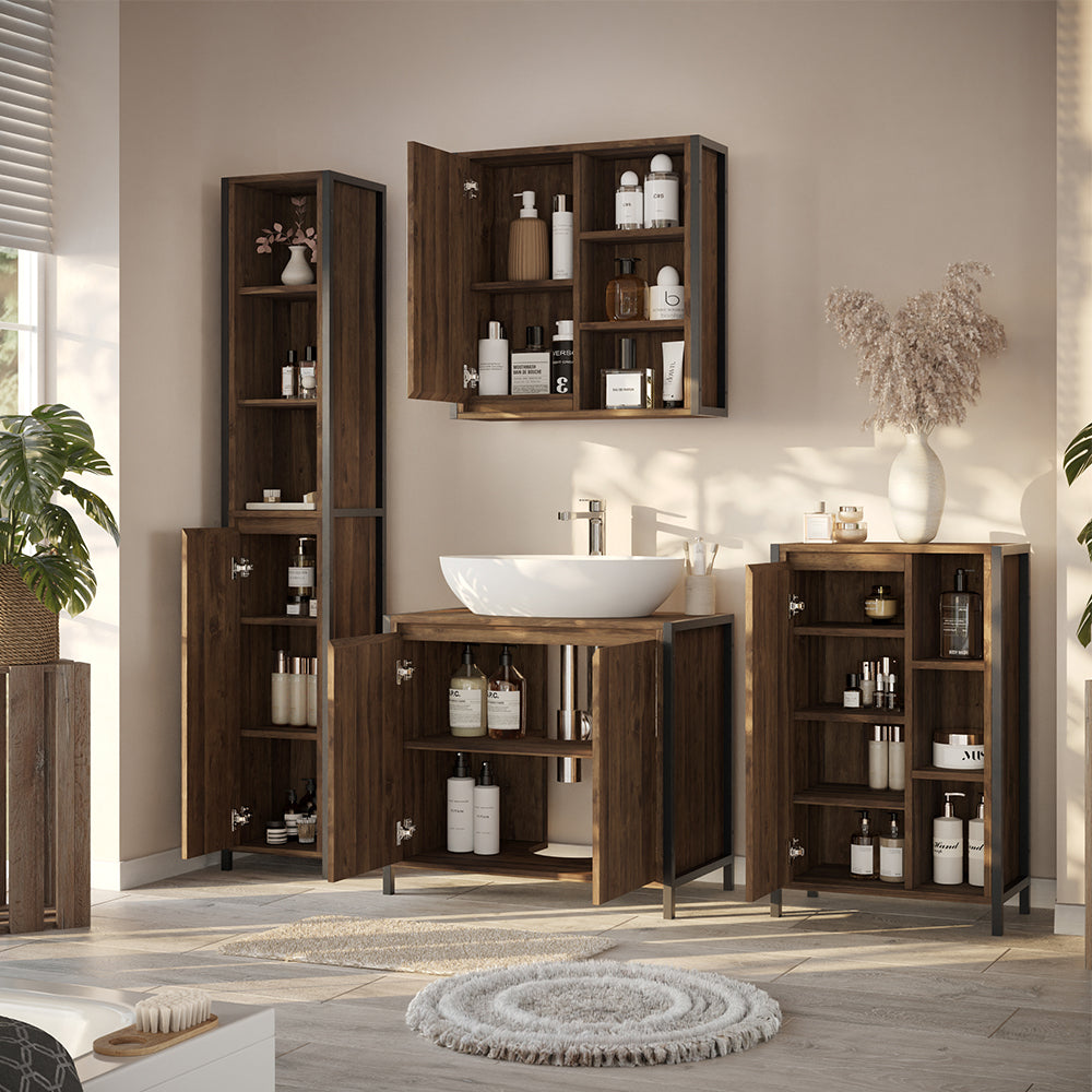 Vicco Set di mobili da bagno Quercia/nero 4 parti