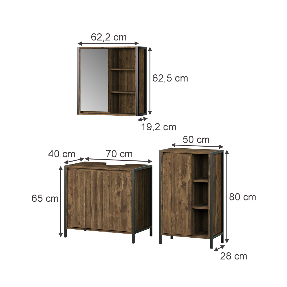 Vicco Set di mobili da bagno Quercia/nero 3 parti