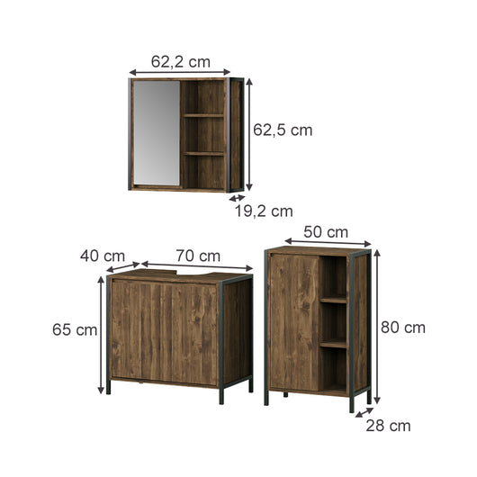 Vicco Set di mobili da bagno Quercia/nero 3 parti