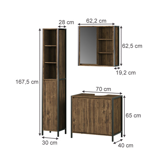 Vicco Set di mobili da bagno Quercia/nero 3 parti