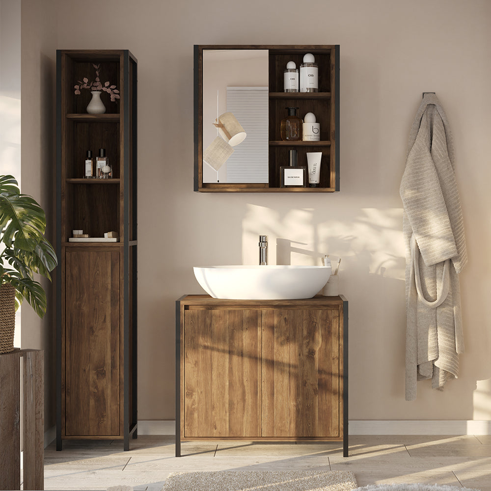 Vicco Set di mobili da bagno Quercia/nero 3 parti