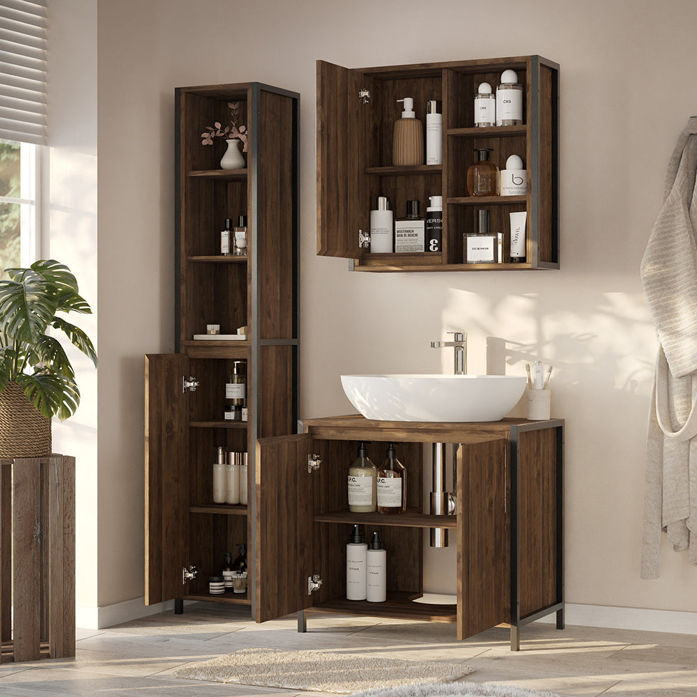 Vicco Set di mobili da bagno Quercia/nero 3 parti