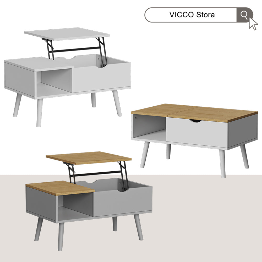 Vicco tavolino soggiorno Bianco 76 x 45 cm con funzione di sollevamento