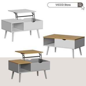 Vicco tavolino soggiorno Bianco 76 x 45 cm con funzione di sollevamento