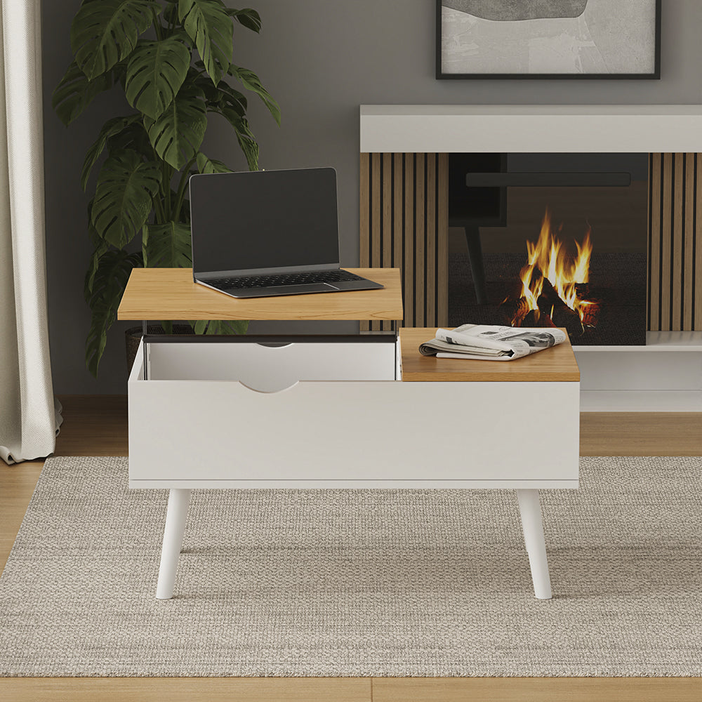 Vicco tavolino soggiorno Bianco/quercia 76 x 45 cm con funzione di sollevamento