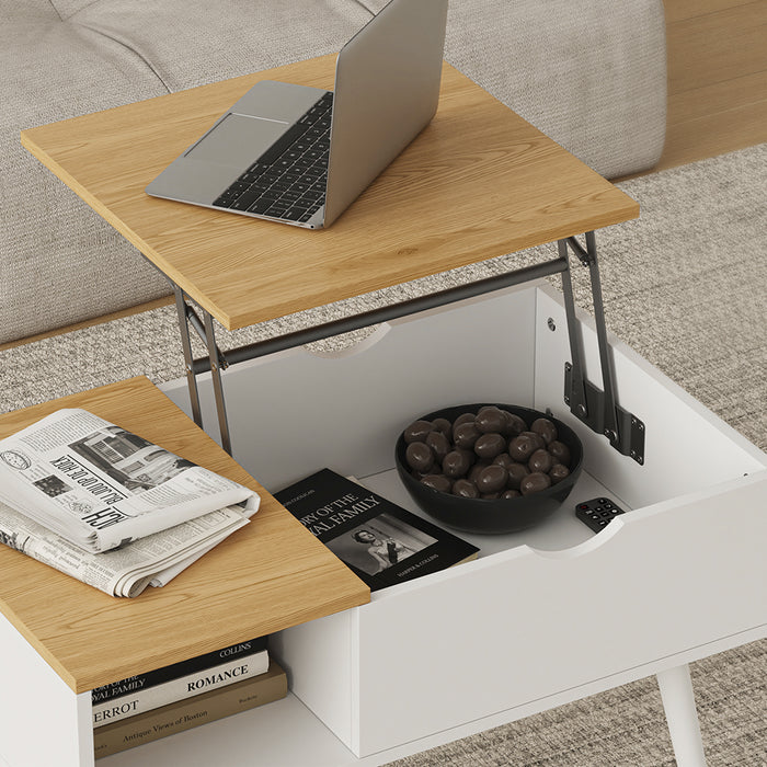 Vicco tavolino soggiorno Bianco/quercia 76 x 45 cm con funzione di sollevamento