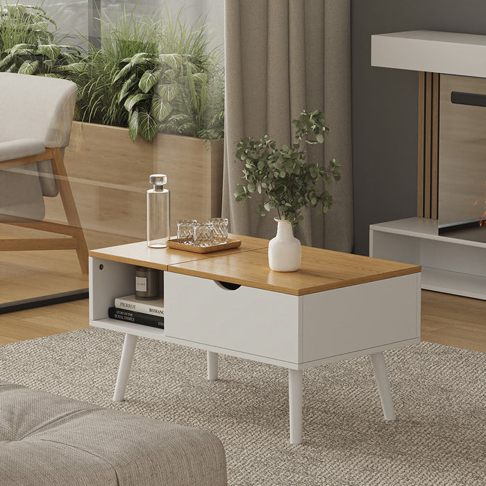 Vicco tavolino soggiorno Bianco/quercia 76 x 45 cm con funzione di sollevamento