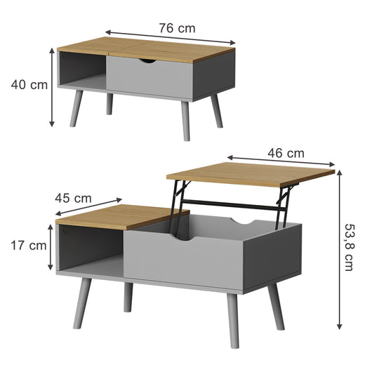 Vicco tavolino soggiorno Grigio 76 x 45 cm con funzione di sollevamento