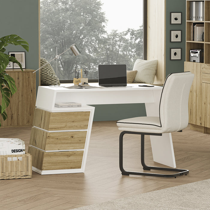 Vicco Scrivania Bianco/quercia 105 x 50 cm con 3 cassetti