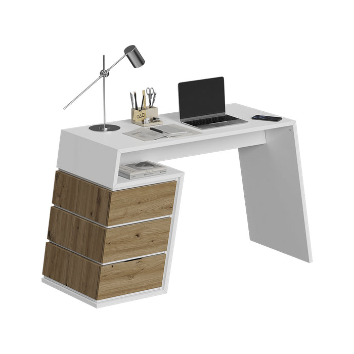 Vicco Scrivania Bianco/quercia 105 x 50 cm con 3 cassetti
