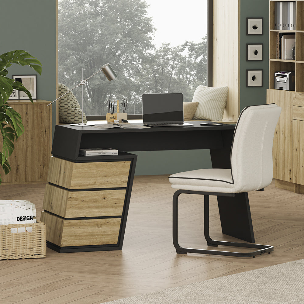 Vicco Scrivania Antracite/quercia 105 x 50 cm con 3 cassetti