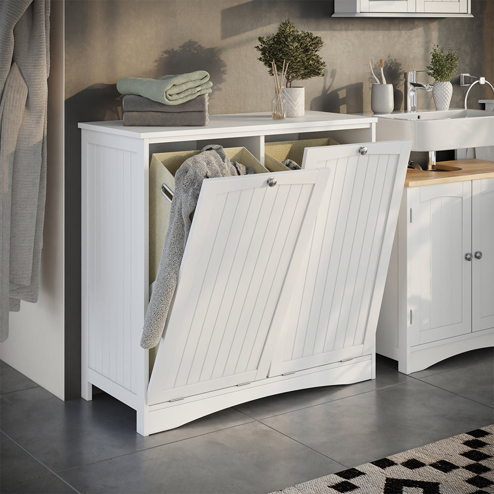 Vicco armadietto da bagno con portabiancheria Bianco 83 x 80 cm con 2 cesti per la biancheria