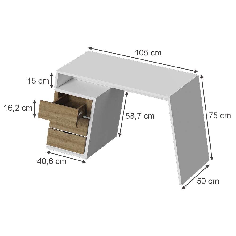 Vicco Scrivania Bianco/quercia 105 x 50 cm con 3 cassetti