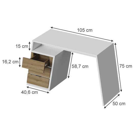 Vicco Scrivania Bianco/quercia 105 x 50 cm con 3 cassetti