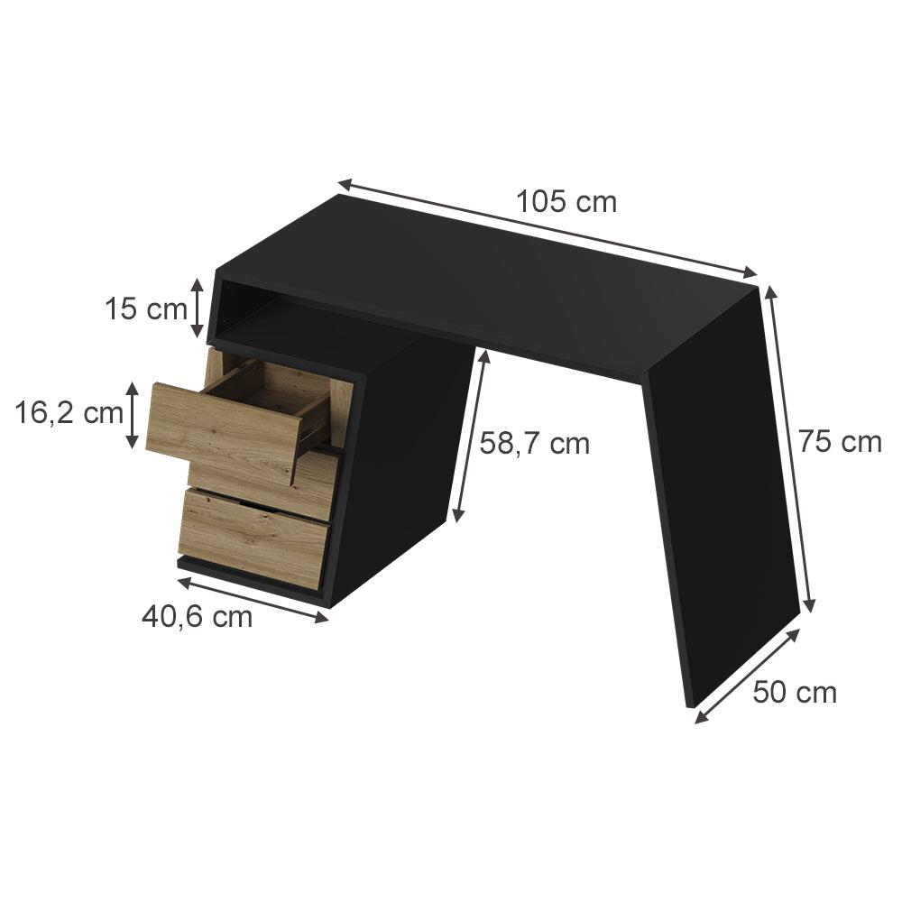 Vicco Scrivania Antracite/quercia 105 x 50 cm con 3 cassetti