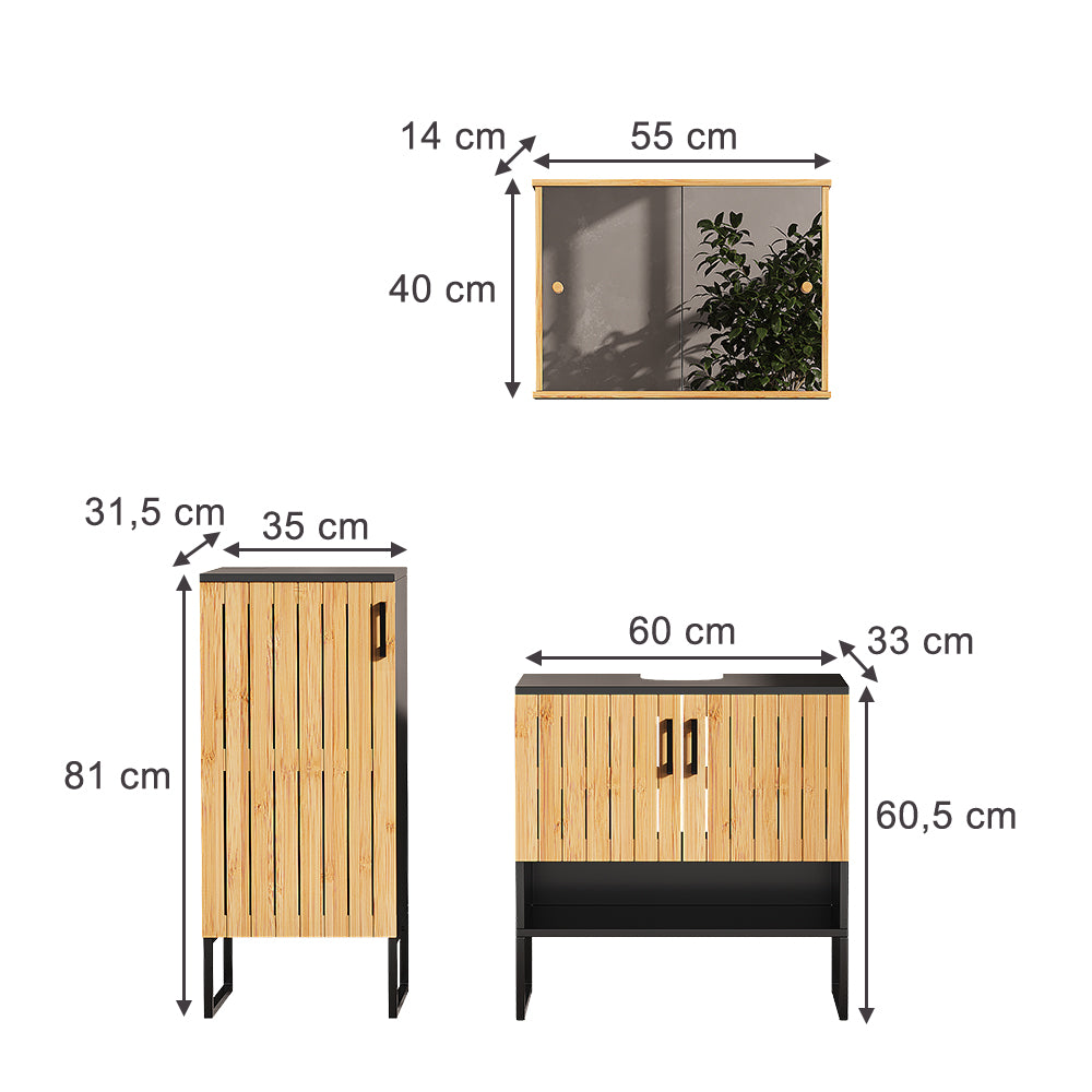 Vicco Set di mobili da bagno Bambù 3 parti