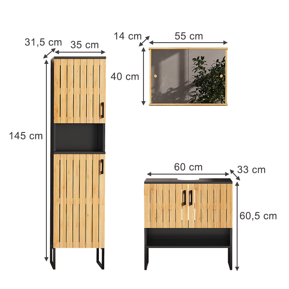 Vicco Set di mobili da bagno Bambù 3 parti