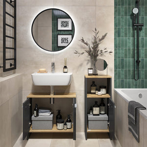 Vicco Set di mobili da bagno Antracite/quercia dorata 2 parti