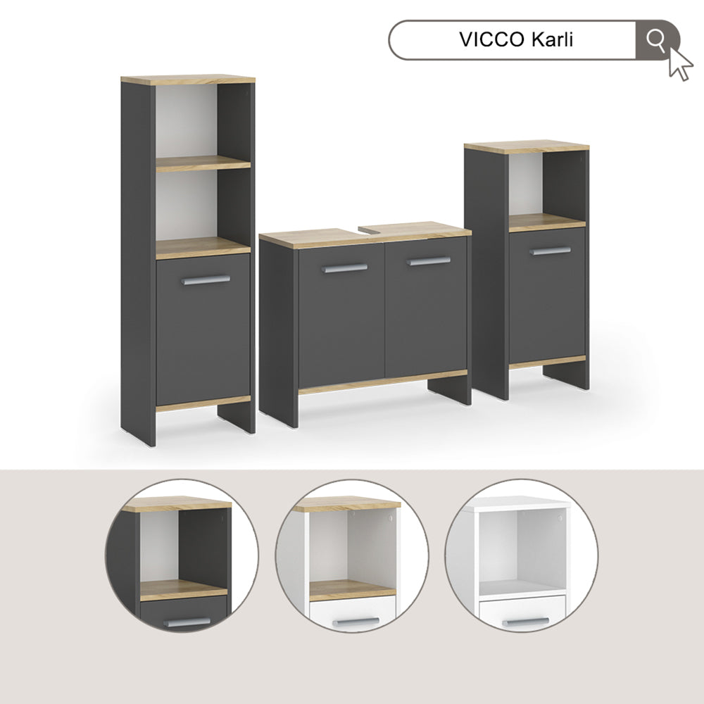 Vicco Set di mobili da bagno Antracite/quercia dorata 2 parti