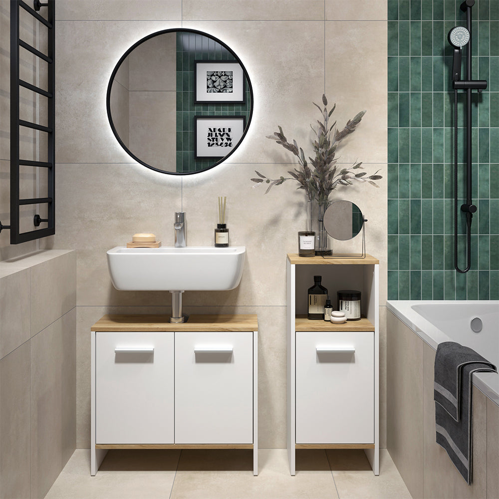 Vicco Set di mobili da bagno Rovere bianco/dorato 2 parti