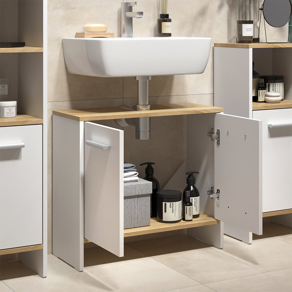 Vicco Set di mobili da bagno Rovere bianco/dorato 2 parti