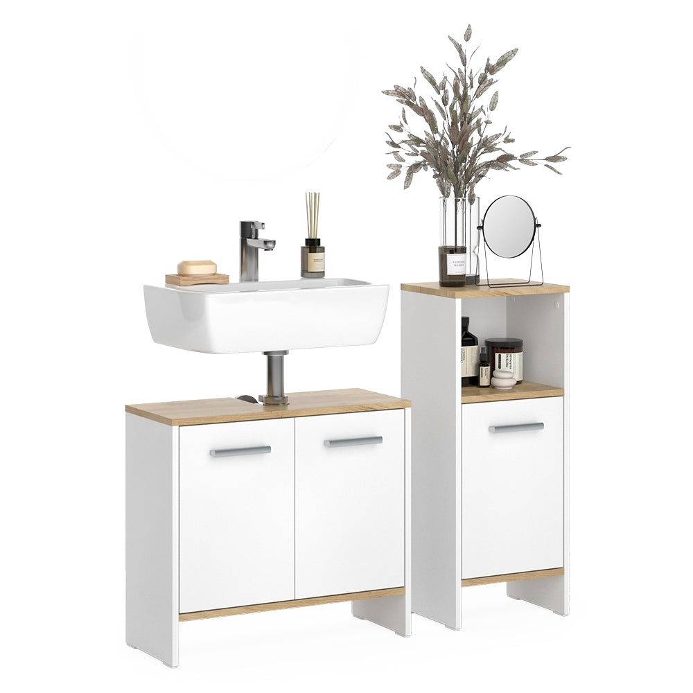 Vicco Set di mobili da bagno Rovere bianco/dorato 2 parti