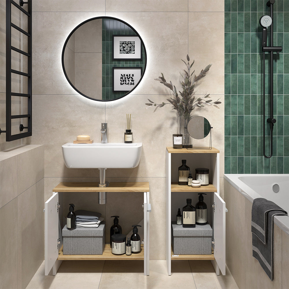 Vicco Set di mobili da bagno Rovere bianco/dorato 2 parti