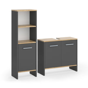Vicco Set di mobili da bagno Antracite/quercia dorata 2 parti