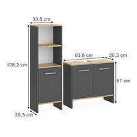 Vicco Set di mobili da bagno Antracite/quercia dorata 2 parti