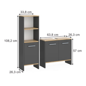 Vicco Set di mobili da bagno Antracite/quercia dorata 2 parti