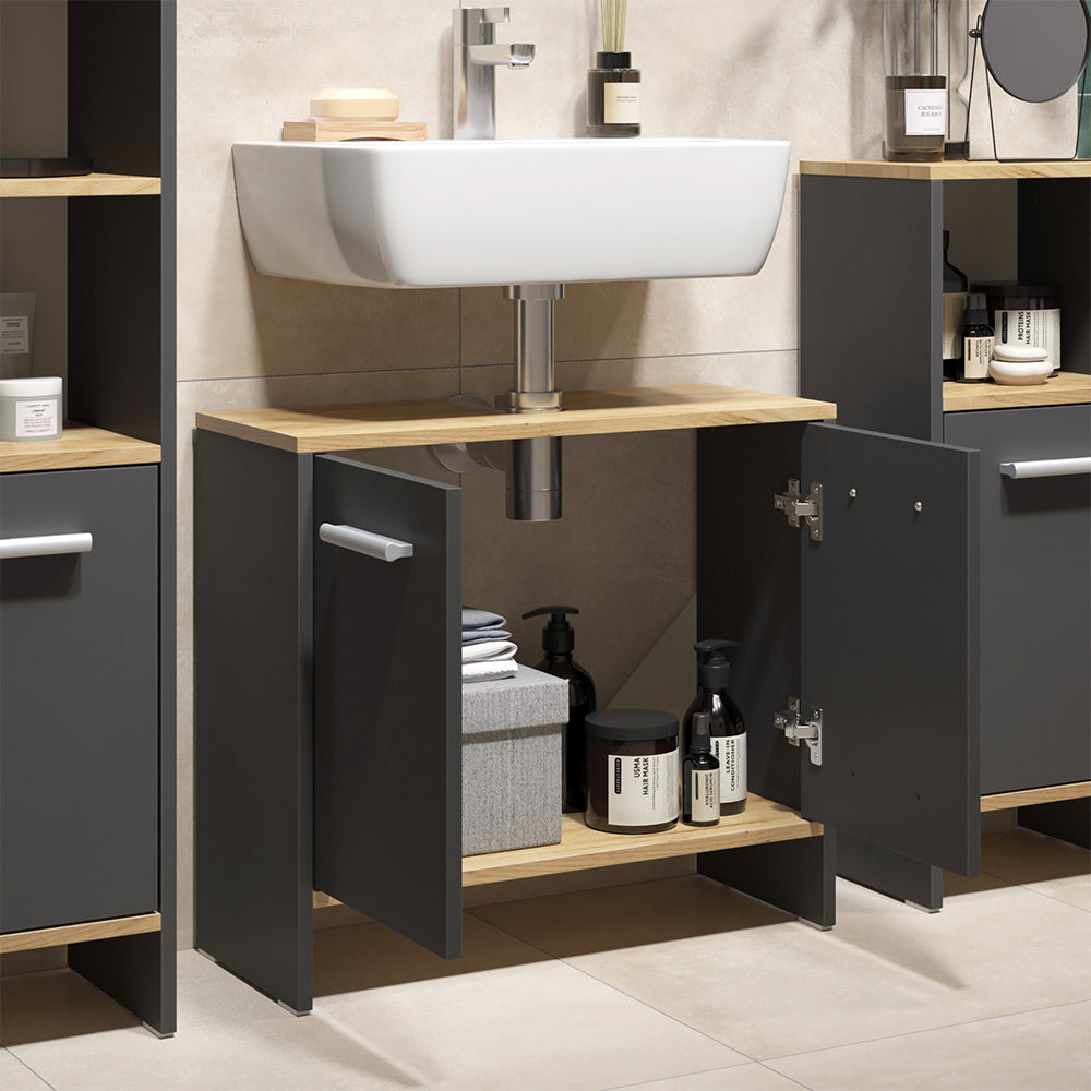 Vicco Set di mobili da bagno Antracite/quercia dorata 2 parti