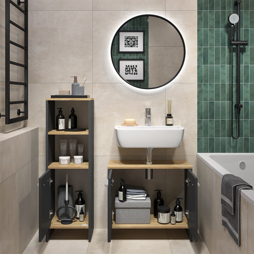 Vicco Set di mobili da bagno Antracite/quercia dorata 2 parti