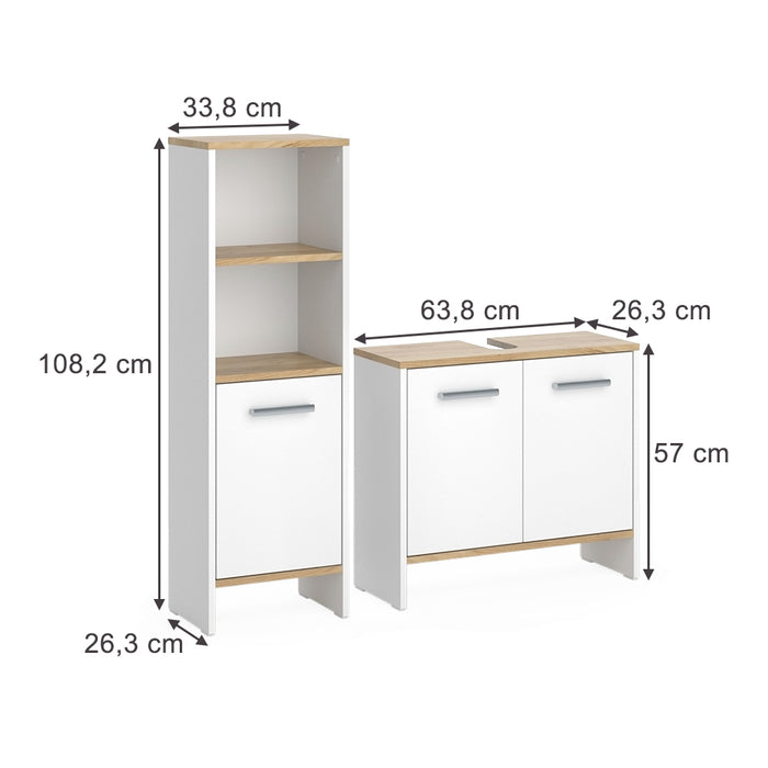 Vicco Set di mobili da bagno Rovere bianco/dorato 2 parti