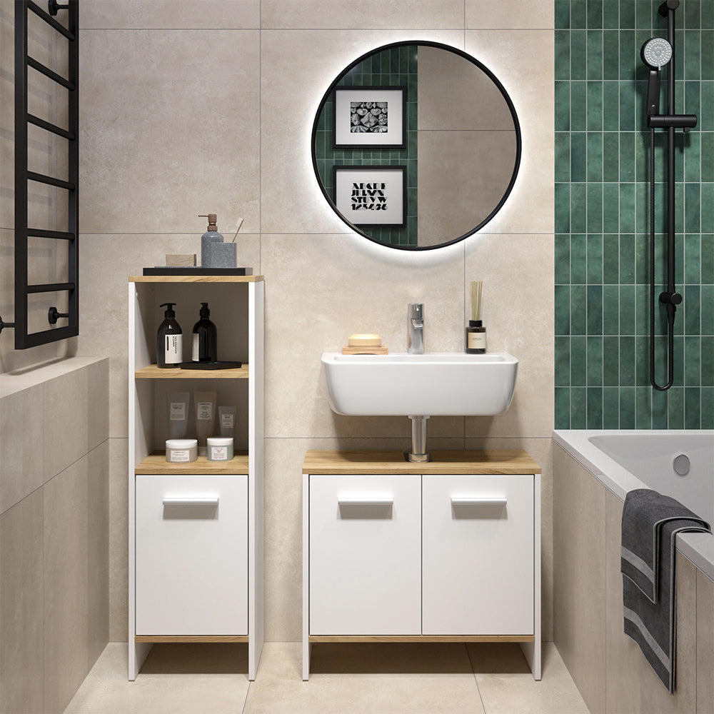 Vicco Set di mobili da bagno Rovere bianco/dorato 2 parti