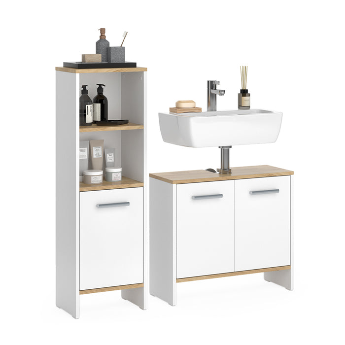 Vicco Set di mobili da bagno Rovere bianco/dorato 2 parti