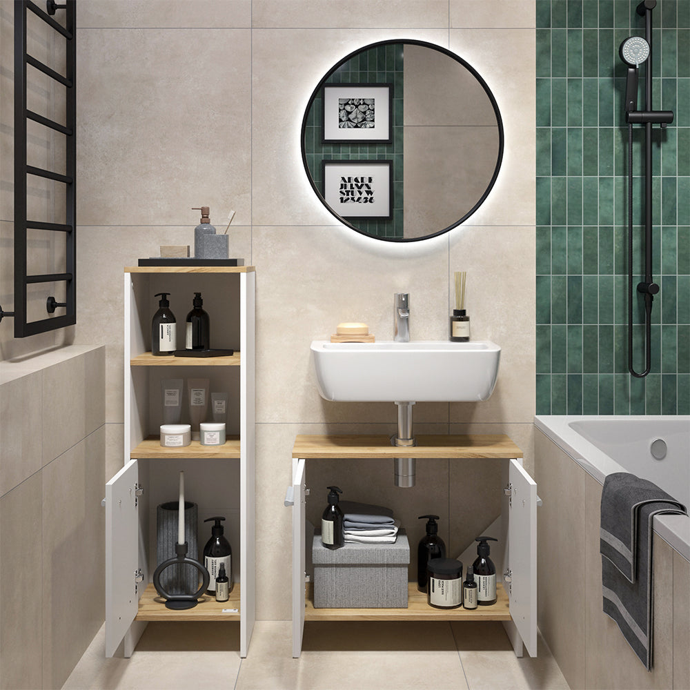 Vicco Set di mobili da bagno Rovere bianco/dorato 2 parti