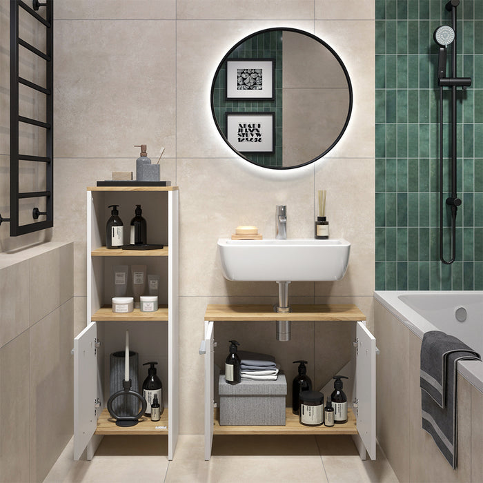 Vicco Set di mobili da bagno Rovere bianco/dorato 2 parti