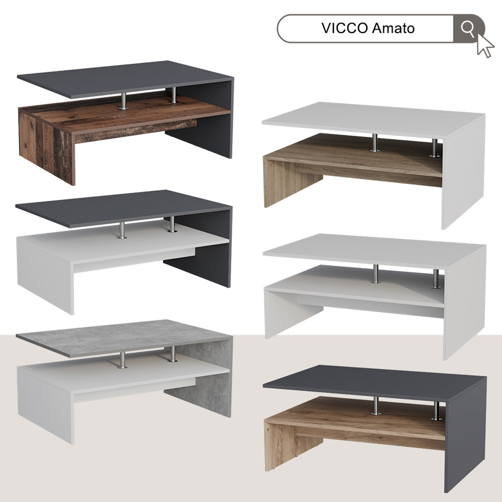 Vicco Tavolino da salotto Cemento/Bianco 90 x 52.6 cm
