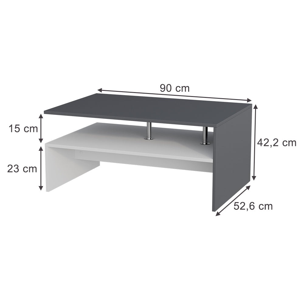 Vicco Tavolino da salotto Antracite/bianco 90 x 52.6 cm