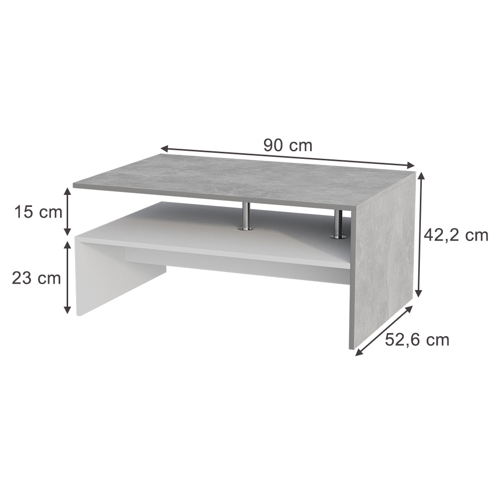 Vicco Tavolino da salotto Cemento/Bianco 90 x 52.6 cm