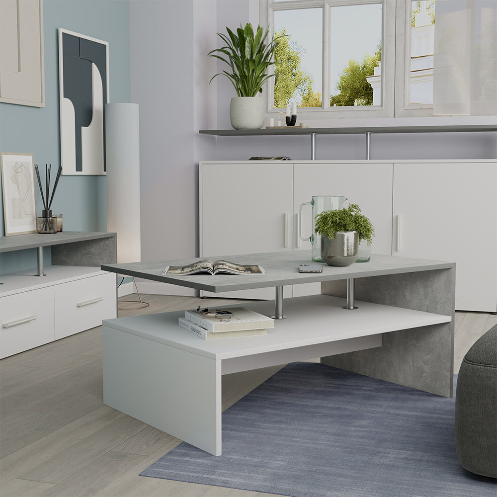 Vicco Tavolino da salotto Cemento/Bianco 90 x 52.6 cm