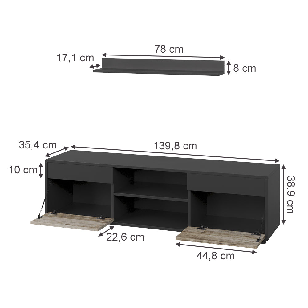 Vicco Parete attrezzata soggiorno Rovere nero/sabbia 2 parti